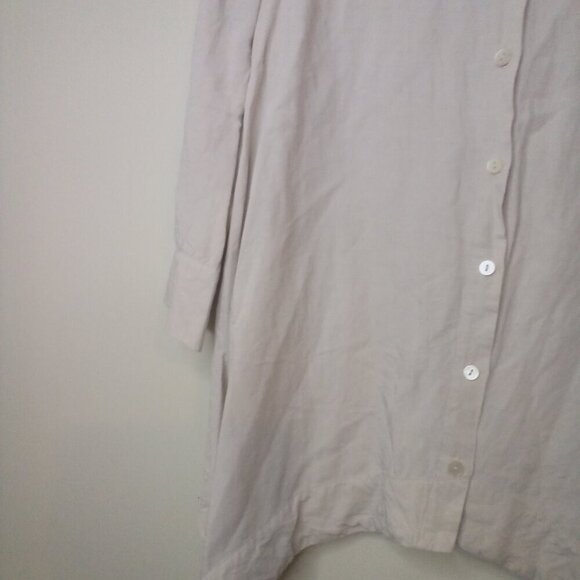 The Limited Blouse Shirt L Button Up 3/4 Sleeve Bat Wing Hem Linen Blend Tan - Picture 11 of 15